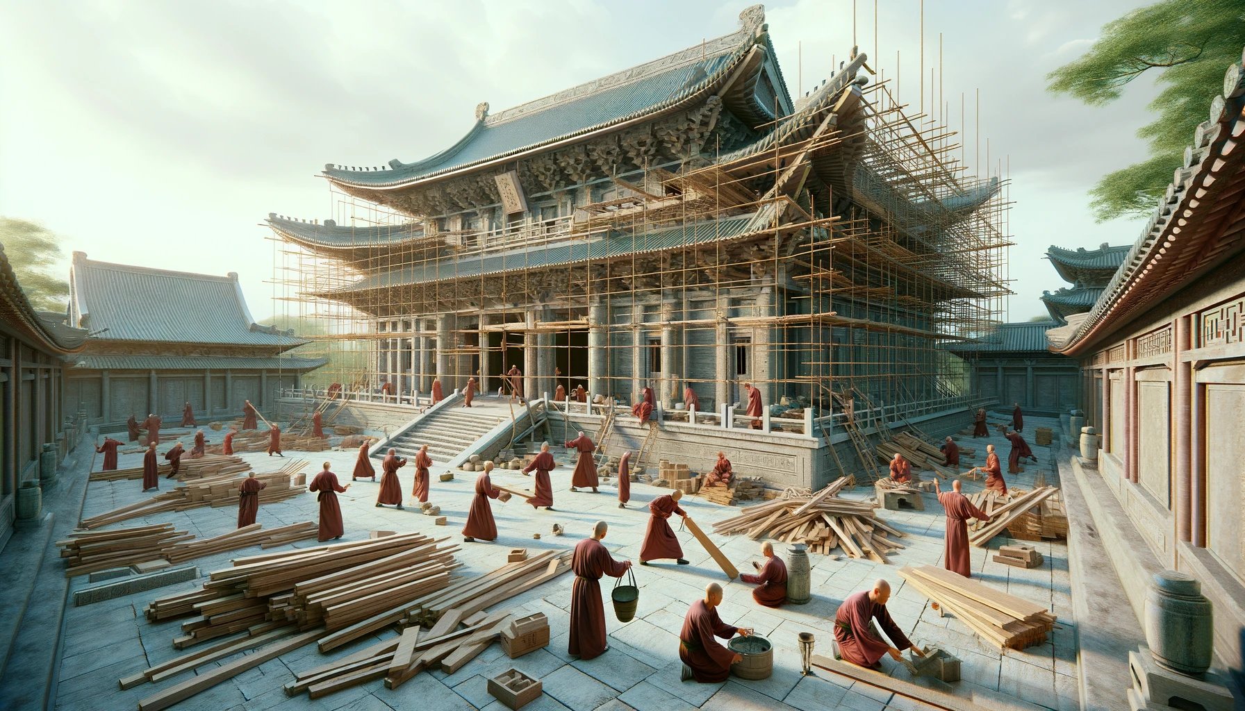 Temple en construction